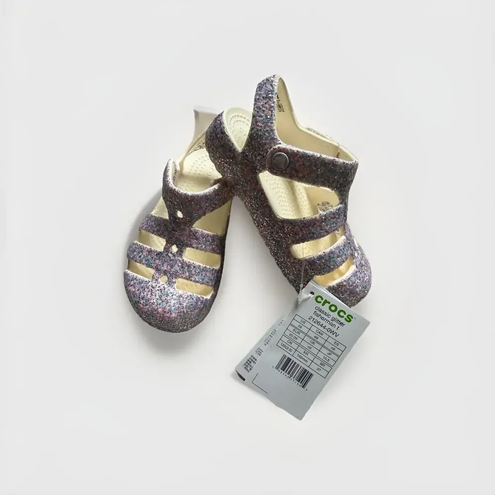 Crocs Classic Glitter Fisherman T Sandals Purple Multi Unisex Kids C9 EU25-26